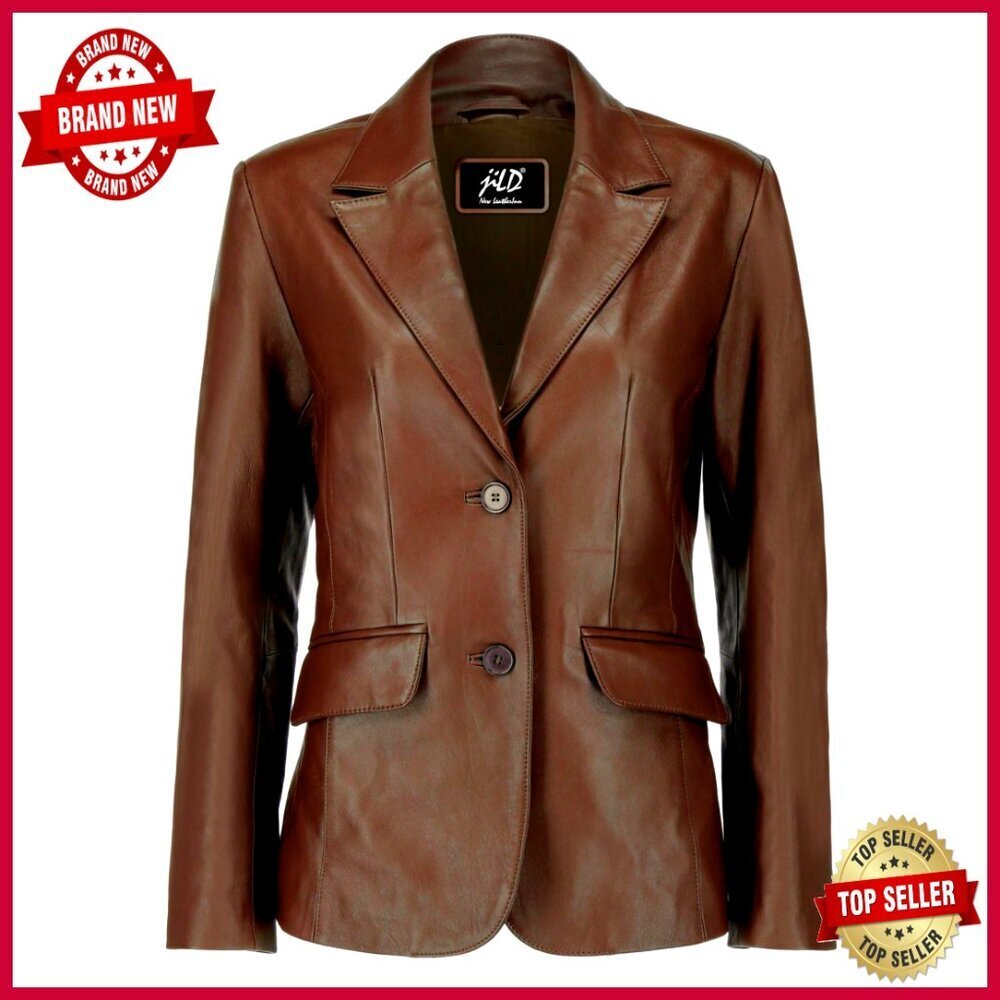 Lambskin Leather Blazer Jacket Women Classic Fit Long Sleeve